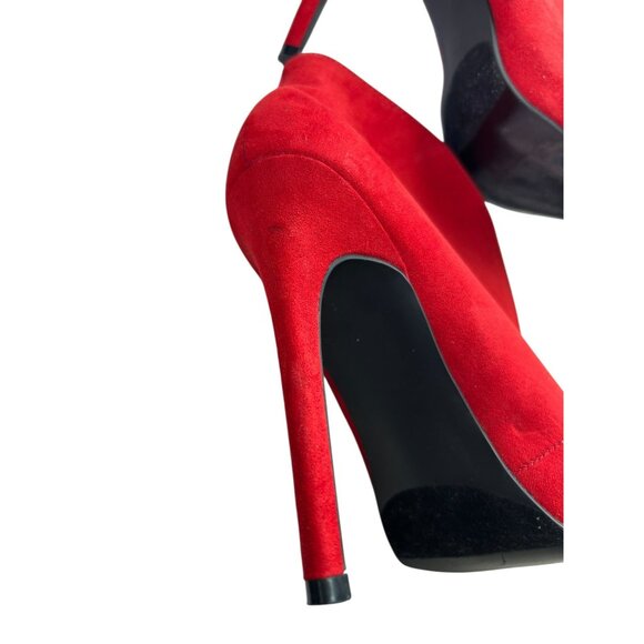 Just Fab Red Stiletto Heel Ankle Bootie Women's Sz 7 Cut Slit Front Pointed Toe - Picture 5 of 15